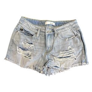Kancan Estilo Denim Raw Hem Distressed Jean Shorts Size 5/26 KC8377L Light Wash